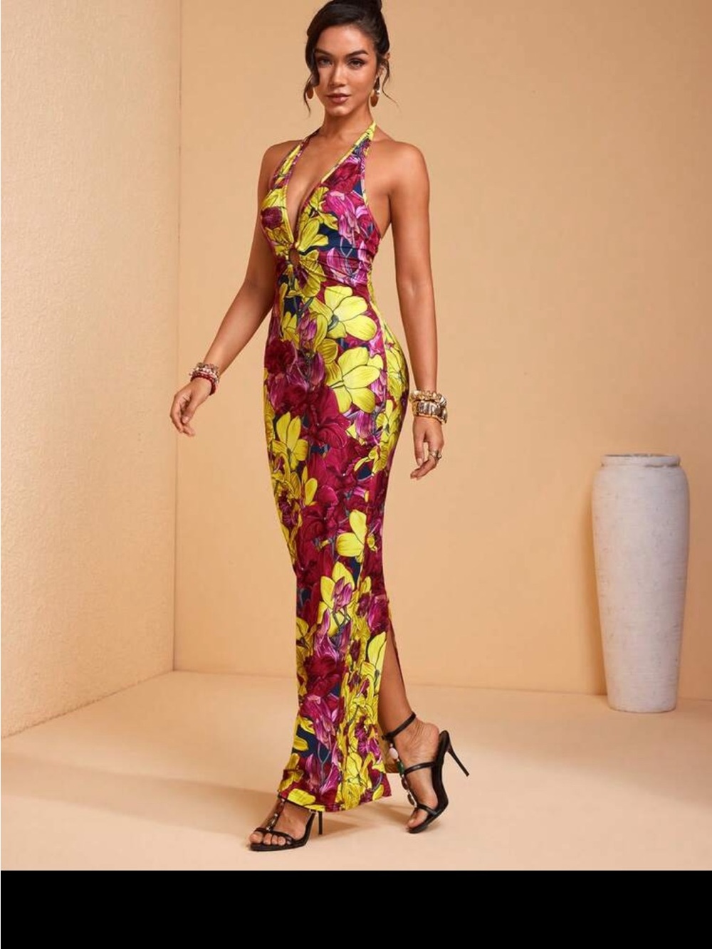 SHEIN Yellow & Pink Floral Maxi Dress - Picture 10 of 11